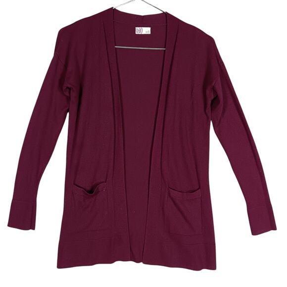 SO Open Cardigan Size XS Burgundy Long Sleeve 2 Pockets Fine Knit 70% Rayon - Picture 3 of 8